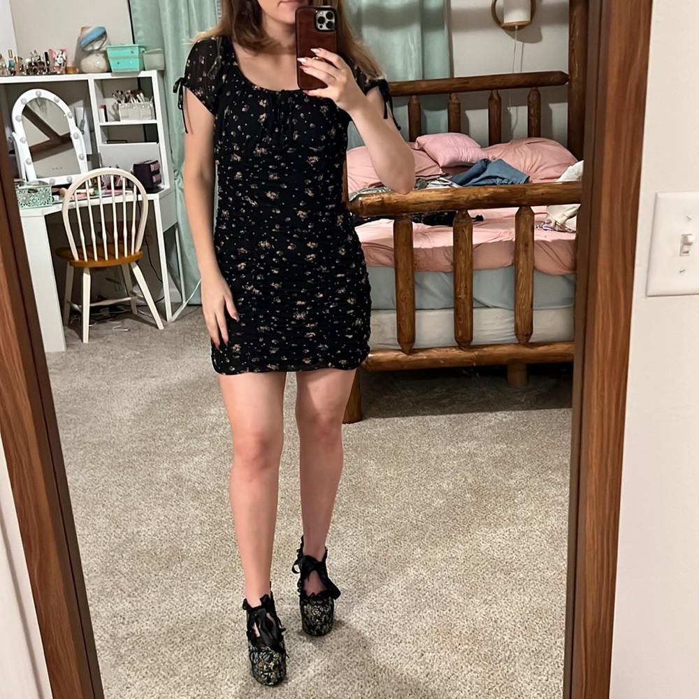 Short Black Flower Dress